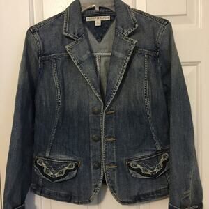 Vintage Tommy Hilfiger Denim Jacket Medium, Embroidered Flap Pockets